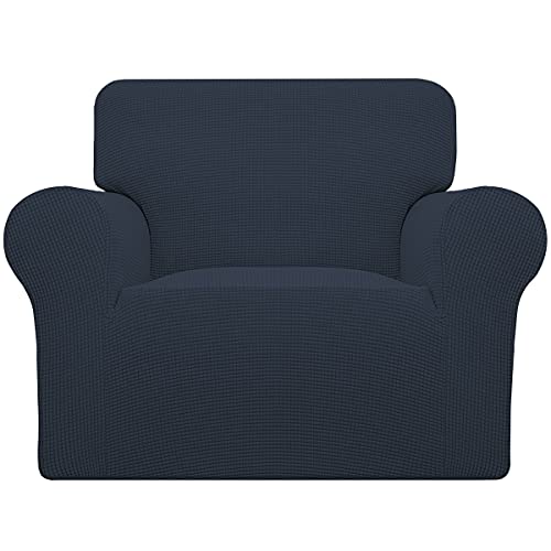 Easy-Going Stretch Chair Sofa Slipcover 1-Piece Couch Sofa Cover Furniture Protector Soft with Elastic Bottom for Kids, Pet. Spandex Jacquard Fabric Small Checks (Chair, Dark Blue)