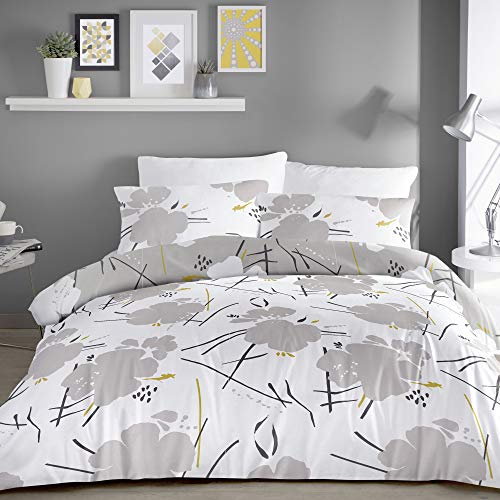 Dreams 'N' Drapes Starline Floral Easy Care Reversible Duvet cover Set, Grey, King