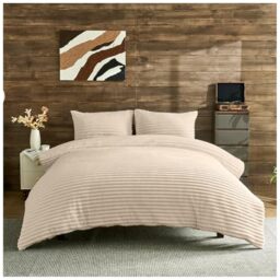 GC GAVENO CAVAILIA Ribbed Fleece Bedding Sets King Size 220x230Cm - Super Soft Polyester King Size Duvet Cover Sets With Pillow Cases - Thermal Warm Cozy Fluffy Winter Quilt Cover Bed Set, Cream