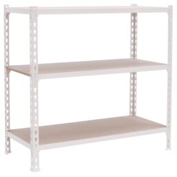 Simon Rack Garage Shelving Unit 900x800x500 mm, 3 Tier Metal Rack with 16 mm MDF Shelves, 150 kg per Shelf, White/Wood – Maderclick