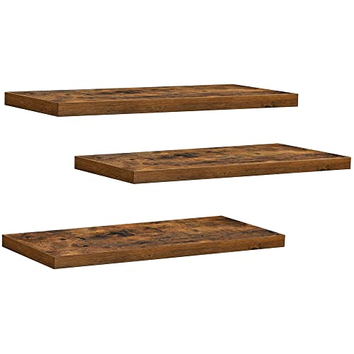 VASAGLE Wall Shelves Set of 3, Floating Shelves, Wall Mounted, 20 x 80 x 3.8 cm, for Picture Frames, Wall Decor, Living Room, Study, Kitchen, Rustic Brown LWS028T01