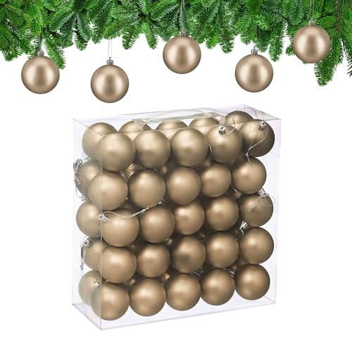 Relaxdays Christmas Baubles, Set of 50, Tree Ornaments, Holiday Decorations, Plastic, Shatterproof, 6 cm, Champagne
