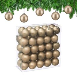 Relaxdays Christmas Baubles, Set of 50, Tree Ornaments, Holiday Decorations, Plastic, Shatterproof, 6 cm, Champagne