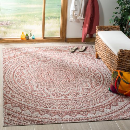 Safavieh Contemporary Indoor/Outdoor Woven Rectangle Area Rug, Courtyard Collection, CY8734, in Light Beige / Terracotta, 160 X 231 cm for Garden, Patio or Any Outdoor Space