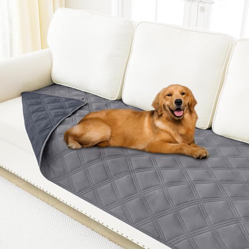 Smiry Waterproof Dog Blanket, Soft Pet Blanket Bed Couch Cover for Dogs Washable, Reversible Couch Covers for Sofa Furniture Protector for Puppy Cat (30x70 Inch, Grey/Dark Grey)