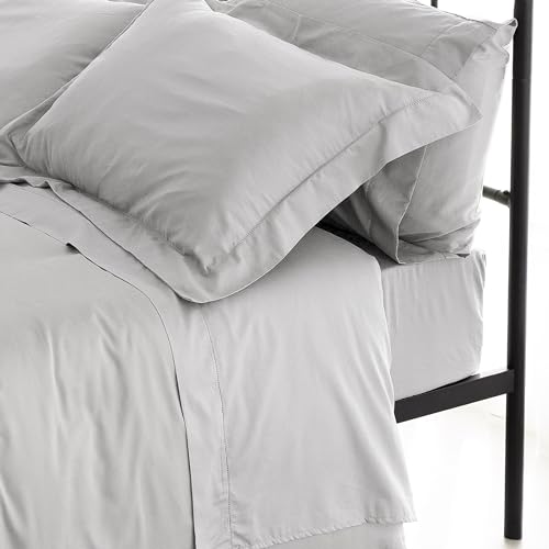 Catherine Lansfield Sateen Ice Grey Set Top Sheet + 2 Pillowcases + Fitted Sheet 260 x 280 + 50 x 110 (2)+180 x 200