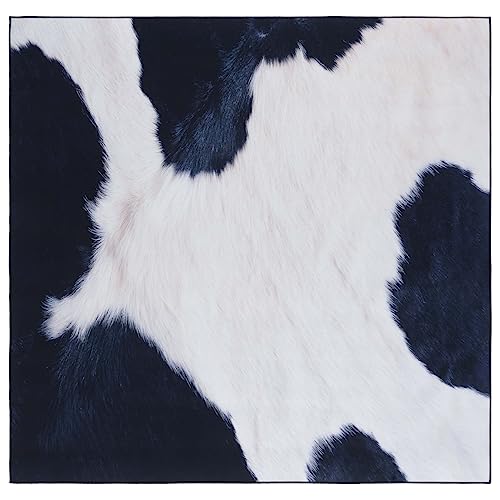 Safavieh Geometric Rug Living Room, Dining Room, Bedroom - Machine Washable and Non Slip - Faux Hide Collection, Short Pile, in Ivory and Dark Blue, 183 X 183 cm