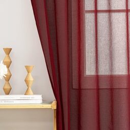 "MYSTIC-HOME Sheer Curtains 84 Inch Length 2 Panels Semi Sheer Privacy Screen Curtain Burgundy Rod Pocket Window Treatments French Doors 52"" W x 84"" L"