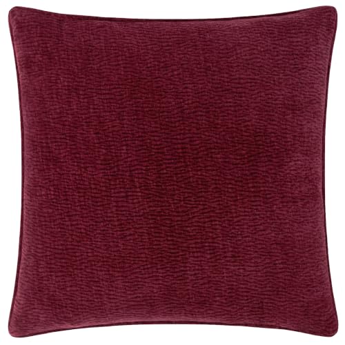 Yard Heath Washed Polyester Filled Cushion (Beetroot - 50x50cm) - Jacquard Weave Enzyme Wash Velvet Tactile Texture Relaxed Decorative Pillow