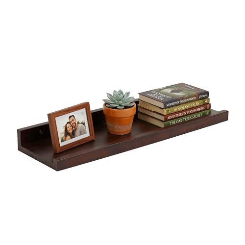 Relaxdays wall shelf, HxWxD: 5 x 60 x 15 cm, walnut wood, picture ledge for frames & décor, dark brown