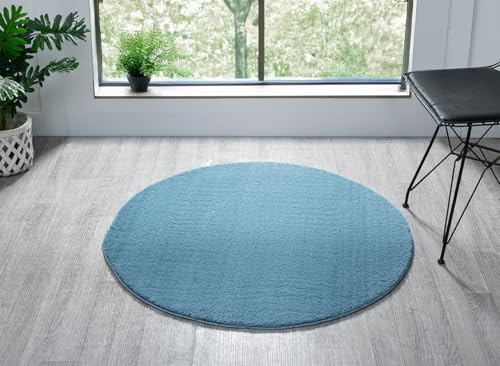 Rugs by Desire Comfy Washable Modern Living Room Rug Polyester Plain Indoor Area Rug with Low Pile - Anti-Slip Felt Backing SuperSoft Carpet Bedroom-Hallway, Blue, 100xCRL cm