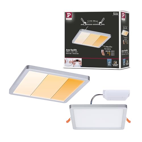 Paulmann 93100 recessed LED panel Areo IP44 175x175mm 3-Step-Dim rect. incl. 1x13W Dimmable Warm white Chrome matt Plastic Ceiling luminaire 2000K