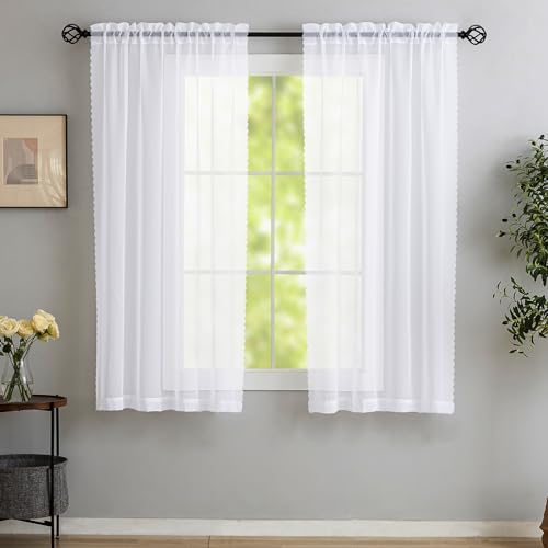 "MYSTIC-HOME White Sheer Curtain Panels 72 Inch Length, Light Filtering Window Curtain Drapes Treatment for Living Room, Breathable Rod Pocket Sheer Curtains for Bedroom, 2 Panels, Each 40"" Wx72 L"