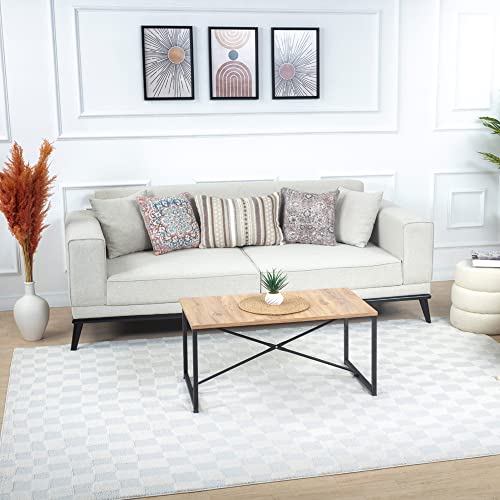 Livabliss Irina Pula Geometric Carpet 160x213 cm – Scandi Style for Living Room, Dining & Kitchen, Abstract Neutral Pattern, Easy Care, Cream