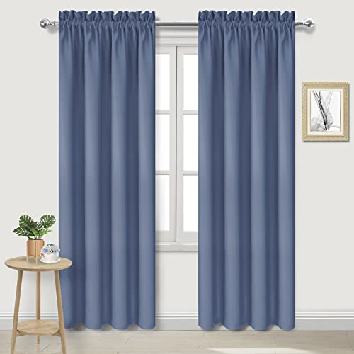 DWCN Blackout Curtains ??? Thermal Insulated, Energy Saving & Noise Reducing Bedroom and Living Room Curtains, Dusty Blue, W 42x L 84 Inch, Set of 2 Rod Pocket Curtain Panels