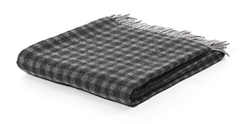 Biederlack Britta Plaid Pure Blanket Throw, Wool, Vichy-Flow Anthracite/Grey, 130 x 170 cm