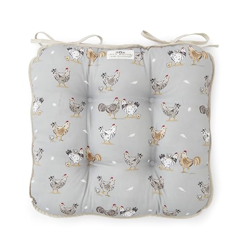 Cooksmart Hen House Lane Seat Pad - British Designed Farmhouse-Inspired Chair Cushion - 100% Cotton with Soft Polyester Filling - Stylish & Comfortable Dining Seat Pad - Hand Wash Only