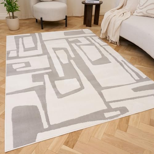 THE RUGS Living Room Rug, Loft Collection – Modern Textured 14mm Soft Pile Area Carpet, Non-Shedding & Easy Care [ Abstract Grey, 240x340 cm]