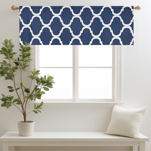 Melodieux Moroccan Fashion Room Darkening Rod Pocket Window Curtain Valance, 52 by 18 Inch, Navy Blue (1 Panel)