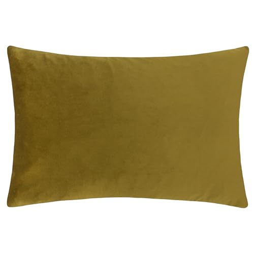 furn. Contra Polyester Filled Cushion – Luxuriously Soft Velvet Pillow With Plain Reverse (Olive – 40x60cm)