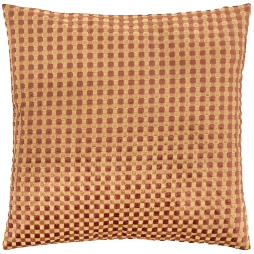 furn. Checkered Cushion Cover (Chocolate - 45x45cm) - Bold Checkerboard Velvet Textured Retro Inspired Decorative Case