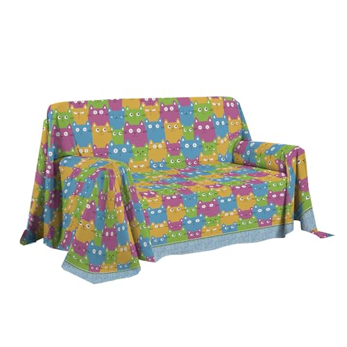 PENSIERI DELICATI Sofa Cover, 250 x 290 cm, Made in Italy, 100% Pure Cotton, Happycat Pattern, Multicoloured, Ideal as a Furniture, Sofa or Summer Bedspread (Double Bed)