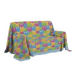 PENSIERI DELICATI Sofa Cover, 250 x 290 cm, Made in Italy, 100% Pure Cotton, Happycat Pattern, Multicoloured, Ideal as a Furniture, Sofa or Summer Bedspread (Double Bed)