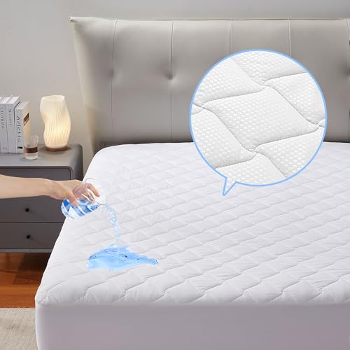 SLEEP ZONE Waterproof Mattress Protector Pad California King Machine Washable, Breathable Mattress Topper with Deep Pockets, All-Season Use, Hotel Quality (California King, White)