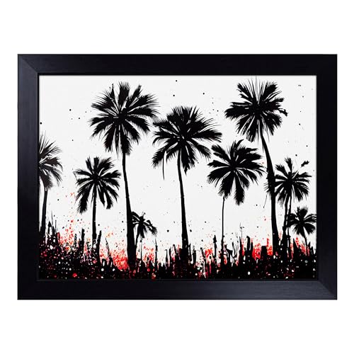 Lap Tray with Bean Bag Cushion, Palm Tree Splatter Abstract - Handmade in the UK, Raised Wooden Edge, Padded Cushion, Heat-Resistant Wipe-Clean Surface, for Meals, Laptops and Crafts