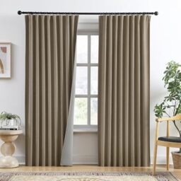 Linen Brown Blackout Doorway Curtains 2 Panels Set,Back Tab Pleated Curtains Hidden Tab with Hooks,Energy Efficinet Linen Polyester Blend Drapes for Bedroom Modern Classic W50xL80 Linen Brown