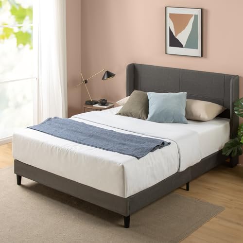 Zinus Sasha Single Bed frame - Bed 90x190 cm - 25 cm Height - Upholstered Platform Bed frame with Wingback Headboard - Dark Grey