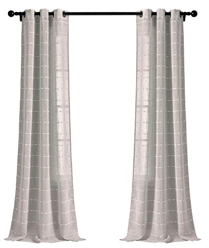 "Lush Decor Farmhouse Textured Grommet Sheer Window Curtain Panel Pair, 38"" W x 84"" L, Gray"