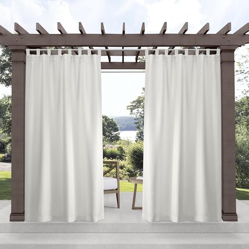 "Exclusive Home Cabana Solid Indoor/Outdoor Light Filtering Hook-and-Loop Tab Top Curtain Panel Pair, 54""x96"", Vanilla"