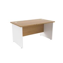 Office Hippo Heavy Duty Rectangular Office Desk, Home, Table, Integrated Cable Ports, 5 Yr Wty, MFC, White Legs, Oak Top, 140cm x 80cm
