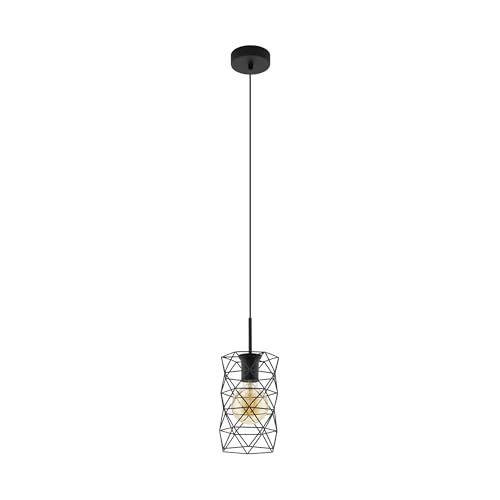 EGLO Estevau Pendant Light, 1 Bulb Vintage Pendant Light, Metal in Dark Brown, Dining Table Lamp, Living Room Lamp Hanging with E27 Socket