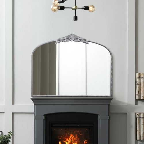 "MirrorOutlet The Crown - Silver Metal Framed Classic Arched Wall Mirror with Feature Crown 40"" X 31"" (102CM X 80CM) Black. 2cm Wide Frame and 3cm Deep."