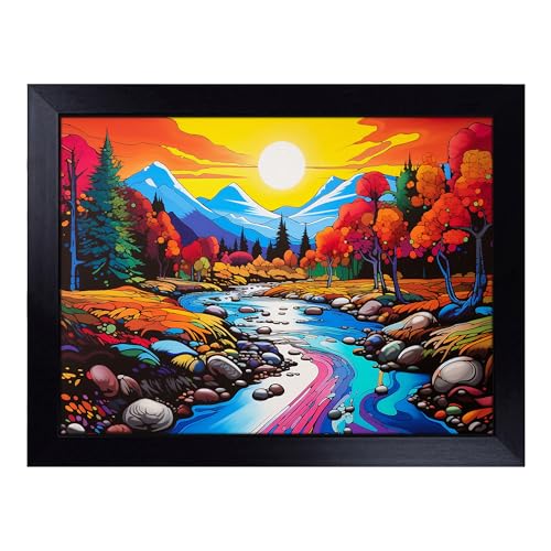 Lap Tray with Bean Bag Cushion, River Pop Art - Handmade in the UK, Raised Wooden Edge, Padded Cushion, Heat-Resistant Wipe-Clean Surface, for Meals, Laptops and Crafts