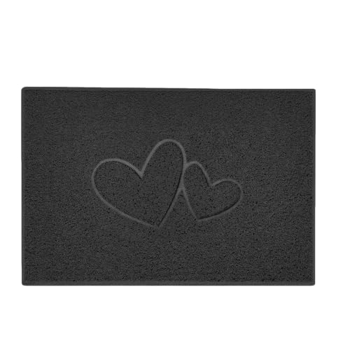 Nicoman Double Heart Embossed Spaghetti Door Mat, Indoor and Outdoor, Dirt-Trapping PVC Material, Multiple Colour Options (Black, 90 x 60 cm)