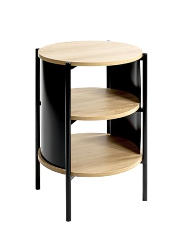 HAKU Side Table Round Side Table Natural Oak Black MDF Metal Round Coffee Table - Dimensions: H 60 x Ø 44 cm Style: Modern