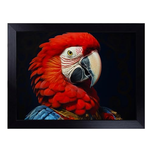 Lap Tray with Bean Bag Cushion, Parrot Gothic Art - Handmade in the UK, Raised Wooden Edge, Padded Cushion, Heat-Resistant Wipe-Clean Surface, for Meals, Laptops and Crafts