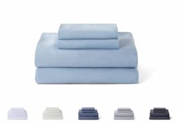 Todocama – 4-Piece Bedding Set – 5003 – Fitted Sheet – Top Sheet – Two Pillowcases 50 x 80 cm (Bed 135 x 190/200 cm, Light Blue)