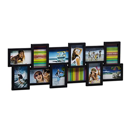 Relaxdays Picture Frame Collage, Photo Gallery for 12 Pictures, XL Hanging Frame, Multi Photo, Black
