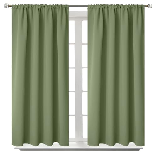 BGment Olive Green Blackout Curtains 48 Inches Length - Rod Pocket Thermal Insulated Room Darkening Short Window Drapes for Kitchen Bedroom Bathroom, 2 Panels, 42 x 48 Inch