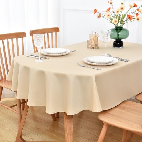 NEWISHER Beige Oval Tablecloth 60x84 inch, Heavy Duty Polyester Fabric Table Cloth, Reusable Washable Solid Table Cover for Dining, Kitchen, Party, Wedding, Indoor Outdoor Tabletop Decoration