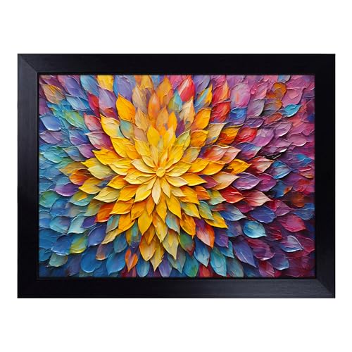 Lap Tray with Bean Bag Cushion, Mandala Flower Impressionism - Handmade in the UK, Raised Wooden Edge, Padded Cushion, Heat-Resistant Wipe-Clean Surface, for Meals, Laptops and Crafts
