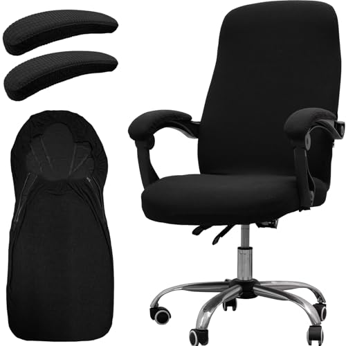 Melaluxe Office Chair Cover with Armrest Covers??? Universal Stretch Desk Chair Cover, Computer Chair Slipcovers (Size: L) - Black