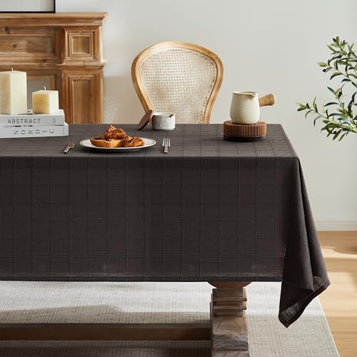 ZeeMart Linen Checked Rectangle Table Cloth 60x120 Inch Charcoal - Fit 7ft???8ft, Narrow Fit 9ft Rectangle Table, Farmhouse Style Plaid Embroidered Dark Grey Water Resistant Table Cover