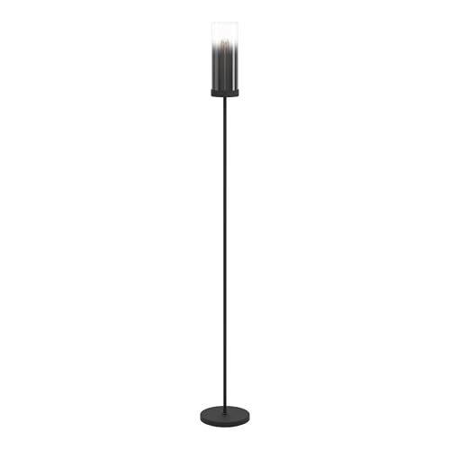 Eglo Toothill Floor lamp, Smoked Glass, Metal and Glass Black Finish, uplight with E27 Socket, 160 cm Tall, Ideal for Living Rooms