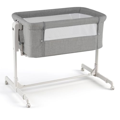 GYMAX 3-in-1 Baby Bedside Crib with Heights Adjustable (Grey)