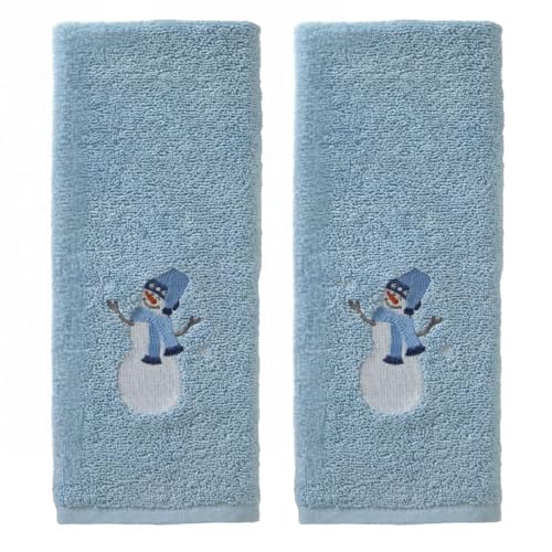 SKL Home Hand Towel Set for Bath/Kitchen/Bar & Gift, Cotton, Snowman Sled